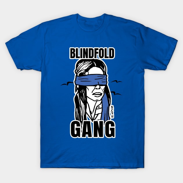 "Blindfold Gang" Funny Blindfold Meme Art with Bird Silhouette T-Shirt by sketchnkustom